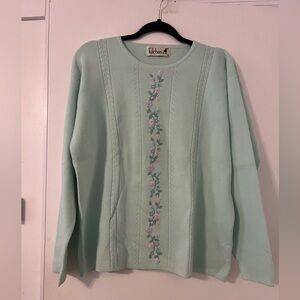 Vintage Tulchan Light Green Sweater with Floral Details sz XL (V124)
